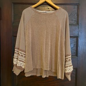 Boutique, mocha embroidered long sleeve top